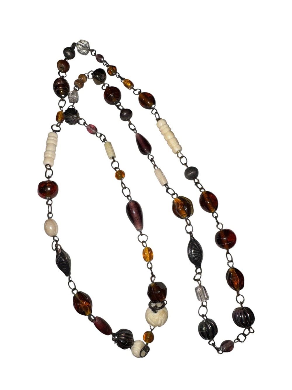 Multi-Color Glass and Bone Bead Necklace - Women Jewelry 20”